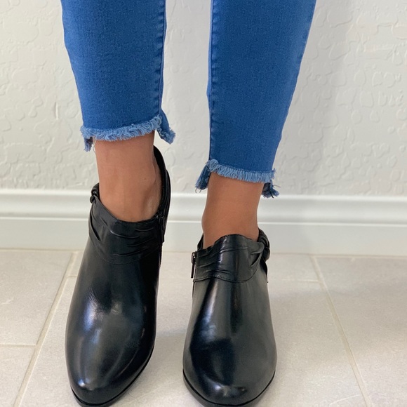 Black Leather Mary Jane Shootie Ankle Bootie - Picture 2 of 7